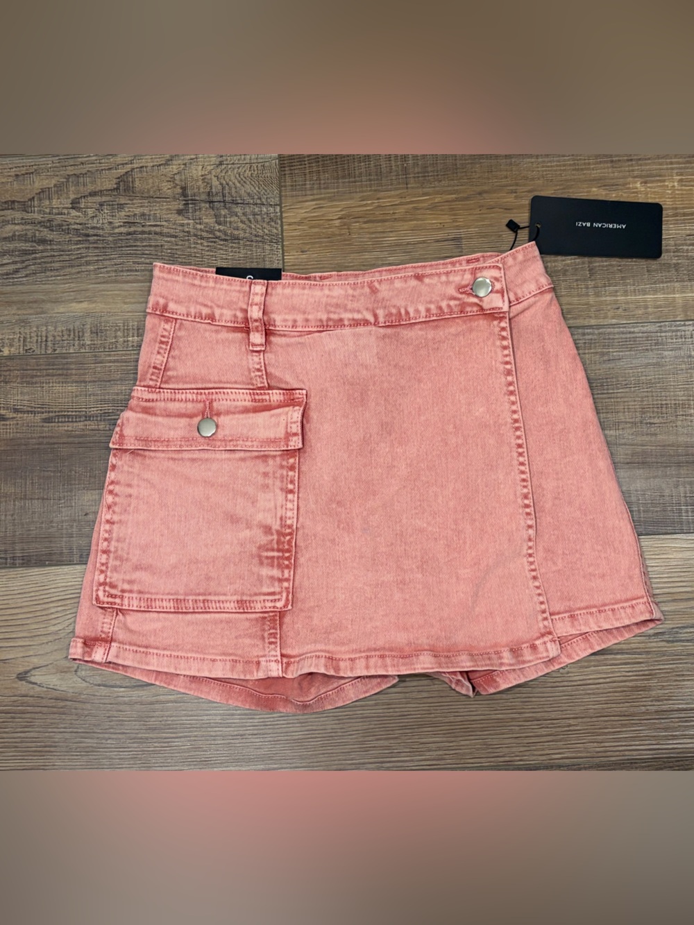 American Bazi Pink Acid Wash Cargo Mini Skort Short
